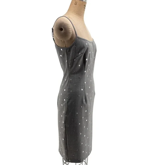 Moschino Jeans Gray Wool Blend Silver Polka Dot Midi Sheath Dress 10/44 Stylish - Picture 4 of 13